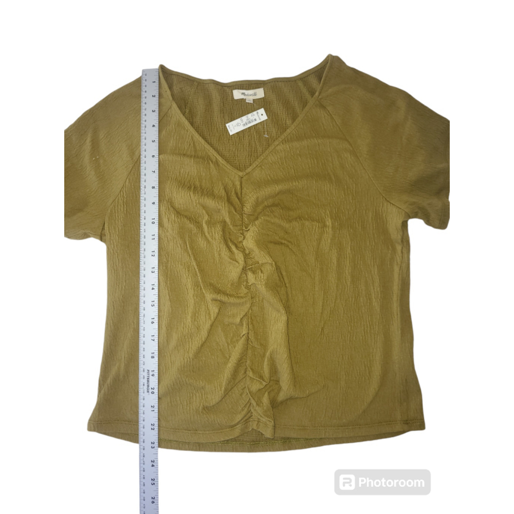 Madewell Knit Lightspun Olive Ruched-Front Crop Top Size L - Picture 9 of 9